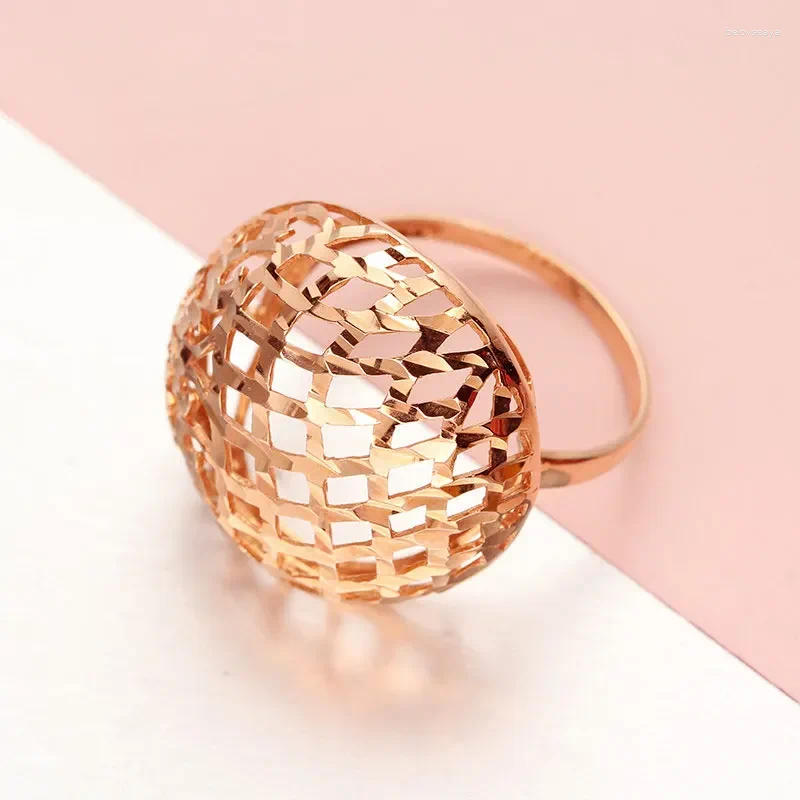 Cluster Rings 585 Purple Gold Plated 14k Rose Simple Hollow Out Rund for Women Justerbar Fashion Classic Wedding Party Jewelry