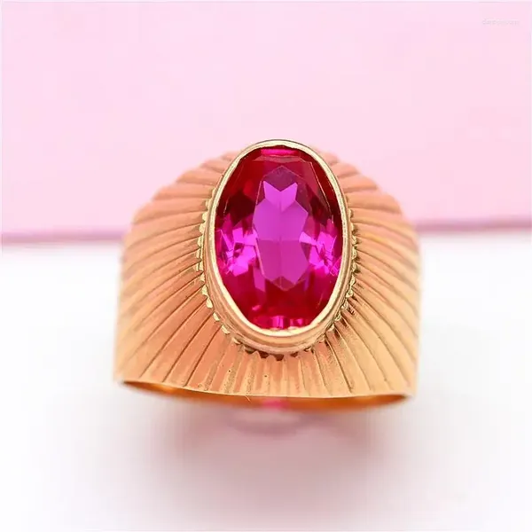 Bagues de cluster 585 Purple Gold Large Version Ruby Redimensionnable pour les femmes Artisanat unique Magnifique Luxe 14K Rose Bijoux Cadeau