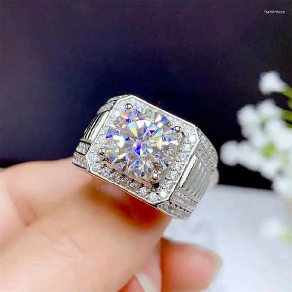 Anillos de racimo 5CT Moissanite Anillo para hombres 925 Plata Hermosa Firecolor Diamond Sustituto Boda de lujo para parejas