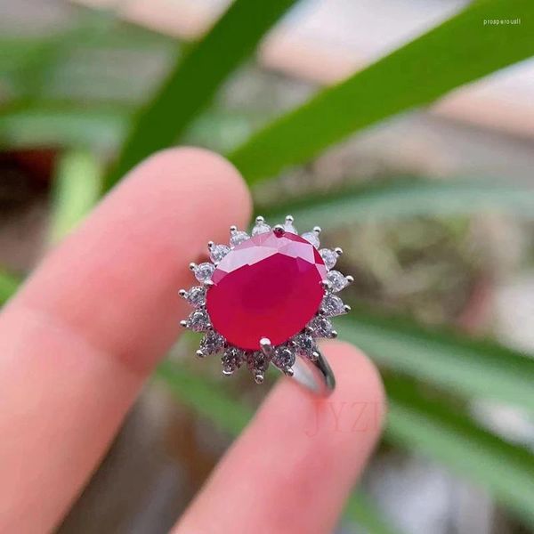 Bagues de cluster 5ct naturel 9x11mm birman rubis bague 925 argent sterling luxe incrusté cadeau de mode pour petite amie