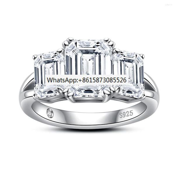 Bagues de grappe 5cttw émeraude D couleur bague de fiançailles Moissanite 925 argent Sterling trois pierres pour les femmes bijoux en gros