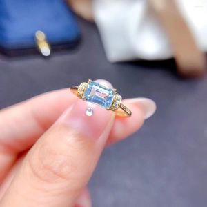 Cluster Ringen 5mm 7mm VVS Grade Natuurlijke Topaz Ring Voor Dagelijks Dragen 0.8ct Emerald Cut Lichtblauw Zilver Gift vrouw