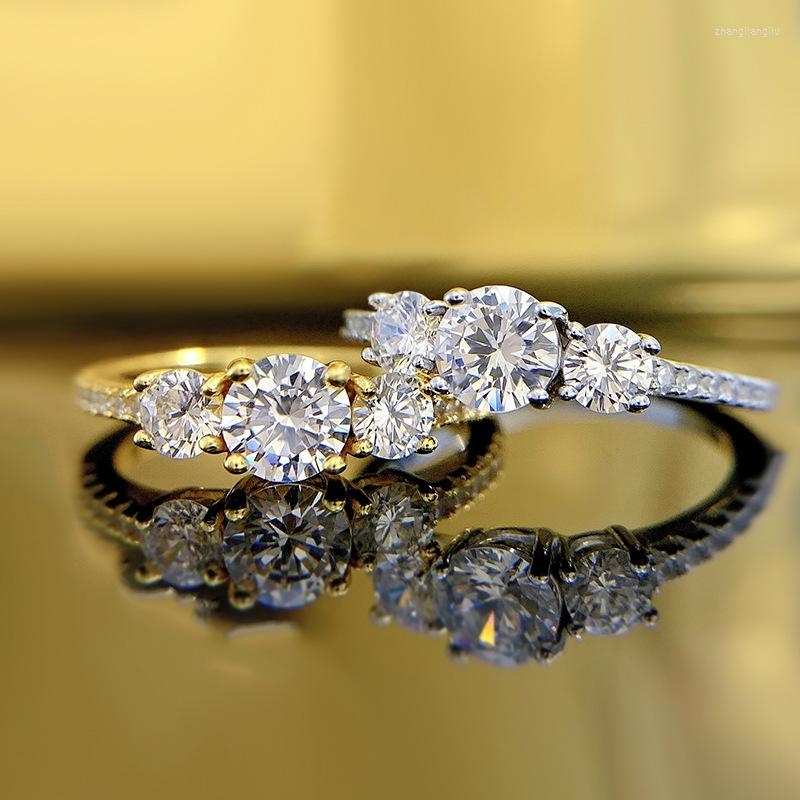 Cluster-Ringe, 5 mm, vollständiger Moissanit für Frauen, S925-Silber, runder Schnitt, Enternity-Diamant, Eheringe, Ring, luxuriöser 18 Karat vergoldeter Schmuck