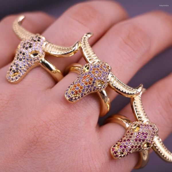 Bagues de grappe 5 pièces Design Cool tête de taureau anneau pour femmes cuivre pavé CZ Zircon bijoux Animal corne de boeuf hommes cadeau