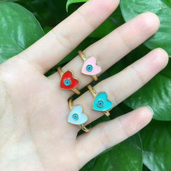 Anillos de racimo 5 unids/lote hermosa pareja joyería venta azul color de ojos esmalte corazón