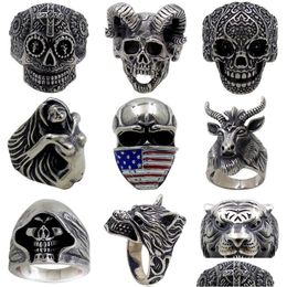 Cluster ringen 5 stcs/lot vintage gotic wolf head ring heren skl punk sieraden accessoires demon satan geit drop levering dhgarden dhxvw
