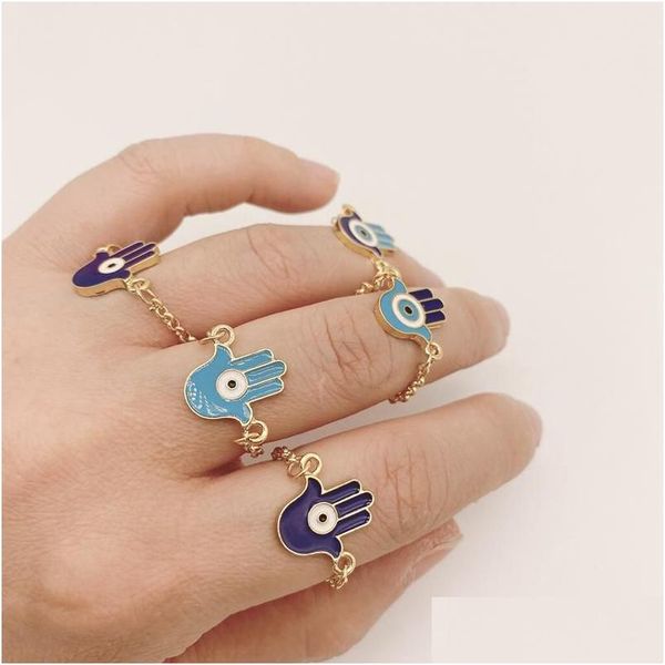 Anneaux de cluster 5pcs / set or sier couleur turc hamsa mauvais œil anneaux pour femmes vintage boho jointure bague ensemble femme fête juive dhgarden dhiop