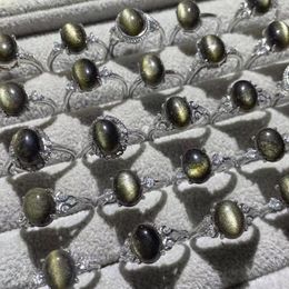 Anneaux de cluster 5anneaux environ 8 10 mm AKAC Bague réglable en cuivre blanc d'obsidienne dorée naturelle