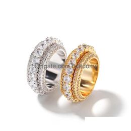 Anillos de racimo 5Row Hombres Giratorio Girar Iced Out Anillo Oro Sier Color Cubic Zircon Hiphop Joyería 262 J2 Gota Entrega Anillo de joyería DHQTE