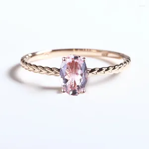 Clusterringen 5x7 mm Ovaal Cut Natural Morganite Solid 14K Rose Gold Betrokkenheid Wedding Ring Fijne sieraden Vrouwen US Maat 3.5-12