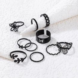 Anillos de racimo 6-10 PCS / Set Conjunto de mariposas geométricas Bohemian Wave Flower Leaf Open Knuckle Ring Trendy Punk Jewelry Regalo para mujeres