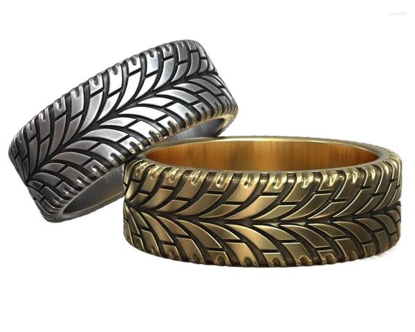 Anillos de racimo 6.5-11.5g Banda de rodadura del neumático Anillo de suciedad automático Alianza de boda Oro 925 Plata de ley sólida Alta costura