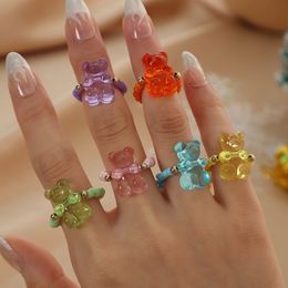 Anillos de racimo 6 conjuntos de mujeres lindo y romántico oso innovador jalea color resina anillo ajustable joyería regalo del día de San Valentín para niñas 230424