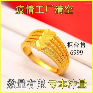 Clusterringen 6000 24.k Pure Copy Real 18k Yellow Gold 999 24k Dames tot hart Lucky Opening Verstelbare Sweet Ring Gift Never Fade Sieraden