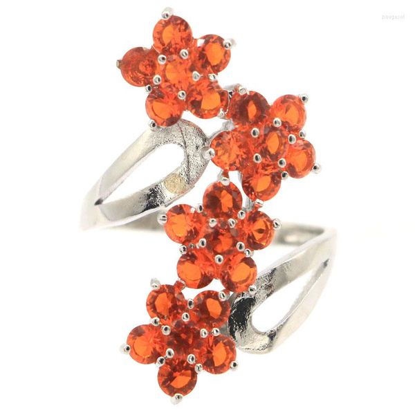 Anillos de racimo 6g 925 Anillo de PLATA DE LEY SÓLIDA Forma de flores fantásticas Naranja Spessartine Granate Rojo Sangre Rubí Iolita