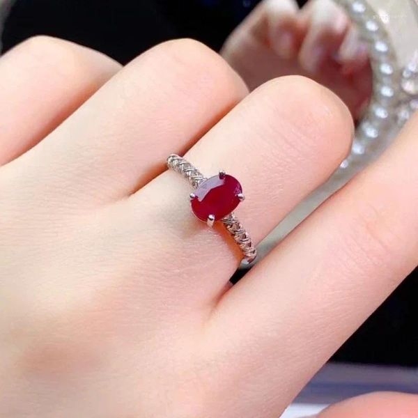 Bagues de cluster 6mm 8mm 1ct Bague de rubis birman pour fiançailles Naturel 925 Mariage d'argent avec 3 couches plaqué or 18 carats