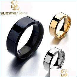 Anillos de clúster 6 mm 8 mm Gold Sier Black Tungsten Rings de acero inoxidable para mujeres Hombres simples compromiso brillante Joya de moda Joya Drop Dhrmi