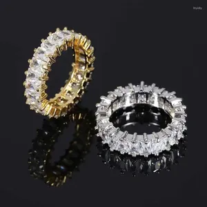 Cluster ringen 6mm eeuwigheid ring trouwringen 18K wit goud vergulde Emerald Cut Cubic Zirconia vervaardigd stokbrood CZ steen voor mannen vrouwen
