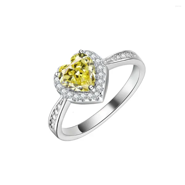 Bagues de cluster 6mm en forme de coeur jaune diamant bague pour femmes 925 argent bijoux de mode