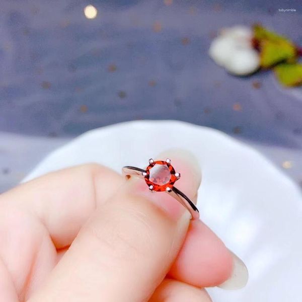 Anillos de racimo, anillo de granate rojo Natural de 6mm para mujeres y hombres, regalo de piedra de cristal, cuentas de plata 925, joyería ajustable de piedras preciosas de Mozambique