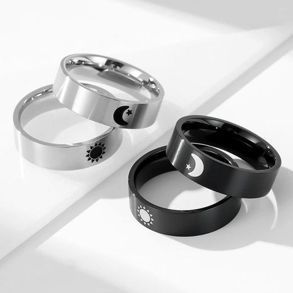 Anneaux de cluster 6mm en acier inoxydable brossé mat étoile lune couple bague hommes et femmes proposition de mariage paire bijoux