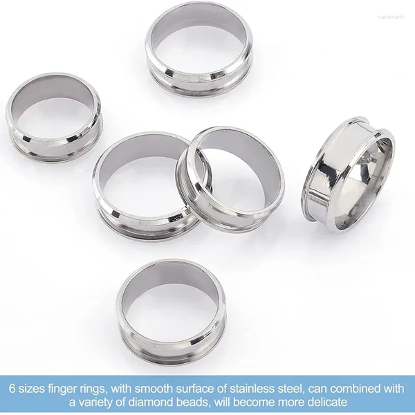 Anillos de racimo 6 unids/set 8 mm de acero inoxidable ranurado anillo de dedo núcleo en blanco para incrustaciones de joyería haciendo comodidad pulida