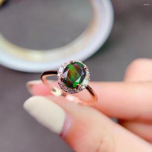 Cluster Ringen 6x8mm Ovale Facet Cut Natural Black Fire Opal Ring 925 Sterling Zilveren Engagement Bruiloft Sieraden voor Vrouwen Gift