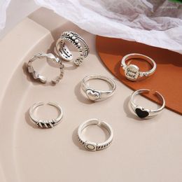 Cluster ringen 7/8 stukken vrouwen stapelbare set meisjes Boheemian retro vintage gewrichtsvinger holle verstelbare mode