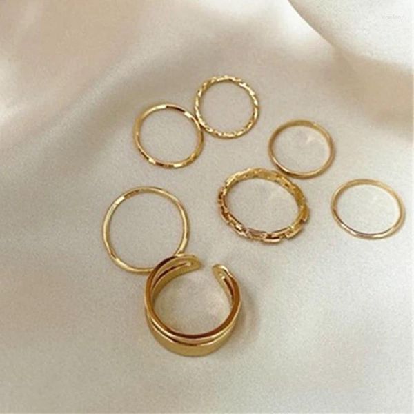 Bagues de cluster 7 pièces / ensemble mode ronde couleur argent ensemble pour femmes géométrie simple bague de doigt femme bijoux cadeaux tendances produits