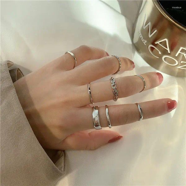 Anillos de racimo 7 unids aleación de lujo conjunto abierto para mujeres creativo buena suerte círculo lindo anillo redondo fiesta hueco ajustable punk joyería regalos