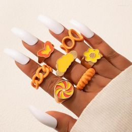 Cluster anneaux 7pcs / ensembles punk papillon en alliage de drop ensembles pour femmes bijoux de fête d'ouverture géométrique orange peinture à l'orange