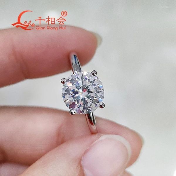 Bagues de cluster 8.5mm 2.5ct Forme ronde S925 Argent Moissanite Bague Hommes Femmes Diamants Bijoux Mariage Datting Cadeau Fine