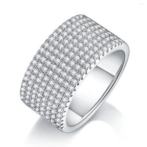 Clusterringen 8 rijen ijs Moissanite Diamond Half Eeuwigheid Ring Wedding Band 925 Sterling Silver Fine Jewelry White Gold Engagement Gift