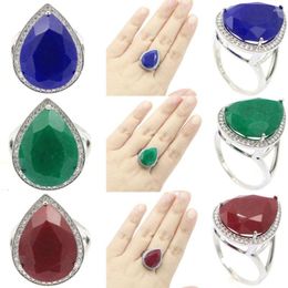 Cluster Ringen 8g 925 SOLID Sterling Zilveren Ring Grote Edelsteen Real Green Emerald Blue Sapphire Red Ruby CZ Vrouwen Dating Engagement