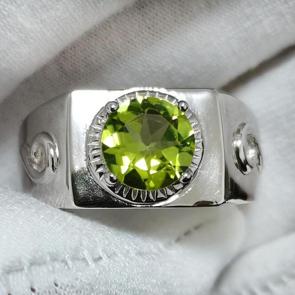 Anneaux de grappe 8mm anneau de péridot vert naturel pour hommes bande lourde signe d'août bijoux de pierre de naissance R512GPN