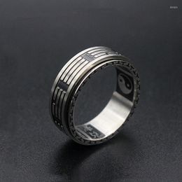 Cluster Ringen 8mm Draaibare Basic Ring Voor Mannen Vintage Rvs Tai Chi Mantra Black Fidget Spinner Punk geluk Sieraden