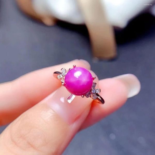 Bagues de cluster 8mm Ruby Star Sapphire Bague de fiançailles en argent sterling Bijoux de pierre de naissance rose