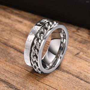 Anneaux de cluster 8mm Viking Norse Nordic pour hommes élégant en acier inoxydable chaîne cubaine Spinner Fidget anneau anxiété libération bijoux