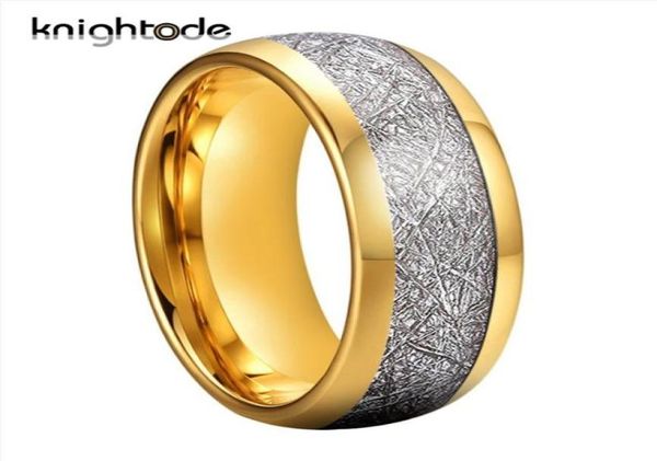 Anillos de racimo 8 mm Meteorito blanco Inlay Gold Tungsten Carbide for Men Mujeres Anillo de compromiso de compromiso Dome Band8212602