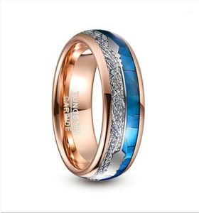 Clusterringen 8 mm breed wolfraamcarbide ring rose goud ingelegd blauw schelp meteoriet pijl koepel stalen bruiloft mannen sieraden1261a9801628