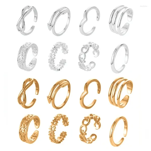Cluster anneaux 8pcs Toe ajusté pour femmes Flower Band Open Tail Ring Foot Foot Jewelry Set U90F