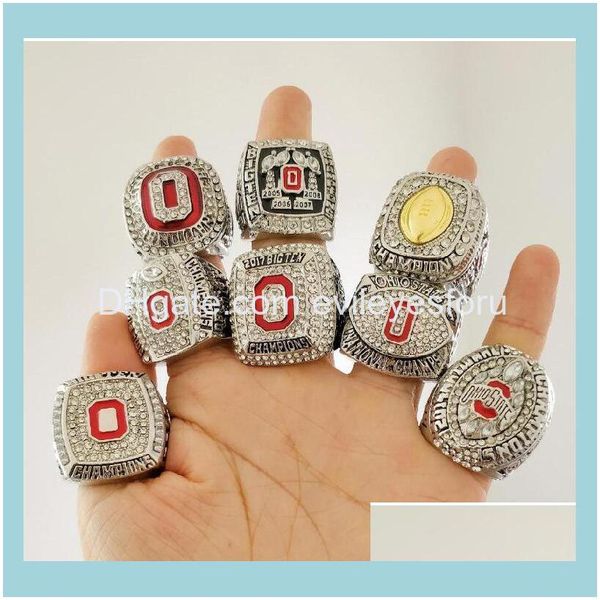 Cluster Rings 8Pcs Ohio State Buckeyes Champion National Championship Ring Set Solid Men Fan Brithday Gift Wholesale Drop Delivery Je Dhjwb