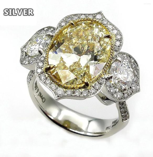 Cluster anneaux 925 anillos argent grande pierre jaune pour femmes bijoux de luxe en cristal blanc fiançailles dames accessoires