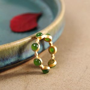 Cluster ringen 925 mode eenvoudige etnische stijl vergulde ingelegde ingelegde imitatie kan jade jasper openingsring voor vrouwen elegantie sieraden cadeau