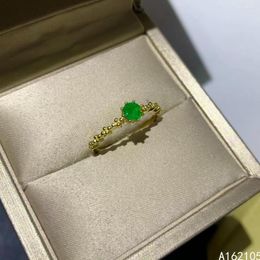 Clusterringen 925 Puur zilveren Chinese stijl Natuurlijk Emerald dames verse kleine elegante ronde verstelbare edelstenen ring fijne sieraden ondersteuning