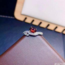 Anillos de racimo 925 plata pura estilo chino granate Natural mujeres lujo moda Simple ovalado ajustable gema anillo joyería fina soporte