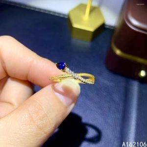 Cluster Rings 925 Pur Argent Style Chinois Saphir Naturel Mode Femme Goutte D'eau Réglable Gem Ring Fine Jewelry Support Detec