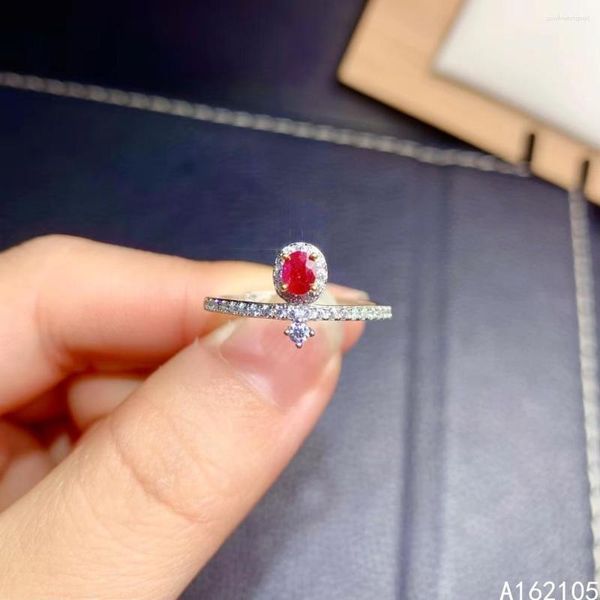 Anillos de clúster 925 Pure Silver China Estilo chino Natural Ruby Luxury Lovely Lovely Simple Oval Gemstone Ann Ring Jewelry Support