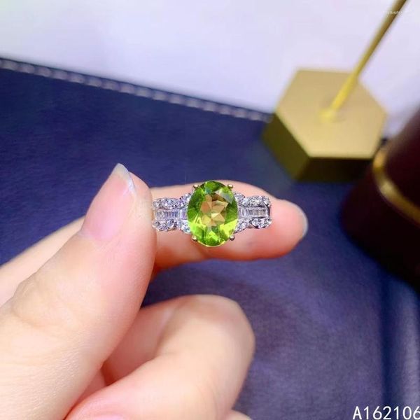 Cluster Anneaux 925 Pure Silver Chinese Style Natural Peridot Luxury Femme Fre Woel Oval Oval Rogable Ring Ring Fine Jewelry Support