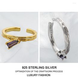 Anillos de racimo 925 Plata pura Púrpura Circón brillante Diseñador Anillo abierto para mujer Bohemia Lujo Simplicidad Joyería Fina Accesorios Fiesta